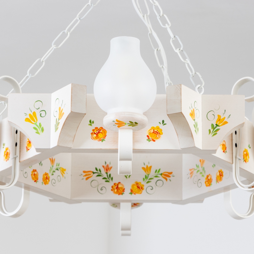 Brilagi - Ketjulla varustettu riippuvalaisin QUEEN 6xE14/40W/230V pyökki/kerma