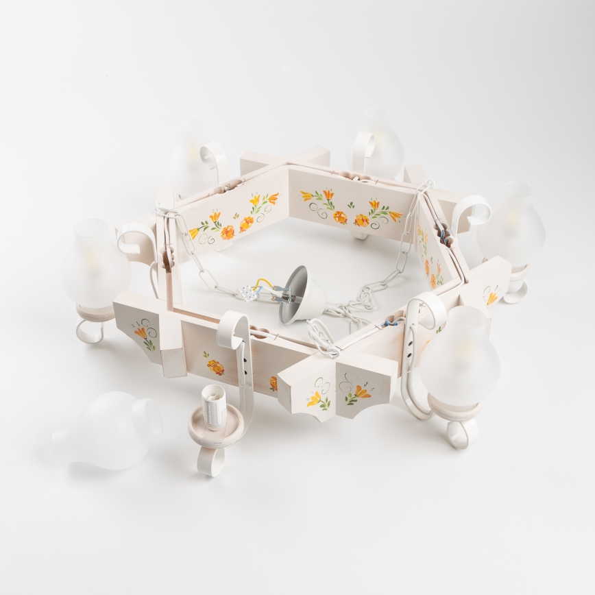 Brilagi - Ketjulla varustettu riippuvalaisin QUEEN 6xE14/40W/230V pyökki/kerma