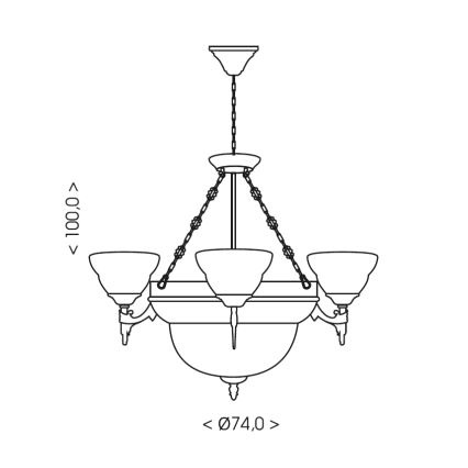 Brilagi - Ketjullinen kattokruunu DAHLIA 6xE27/40W/230V Ø 74 cm, messinki