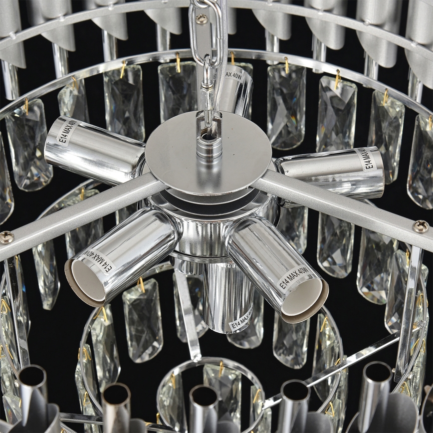 Brilagi - Ketjullinen kattokruunu ECLIPSE 7xE14/10W/230V, halkaisija 48 cm, hopea