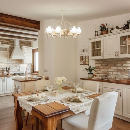 Brilagi - Ketjullinen kattokruunu QUEEN 8xE14/40W/230V pyökki/kerma