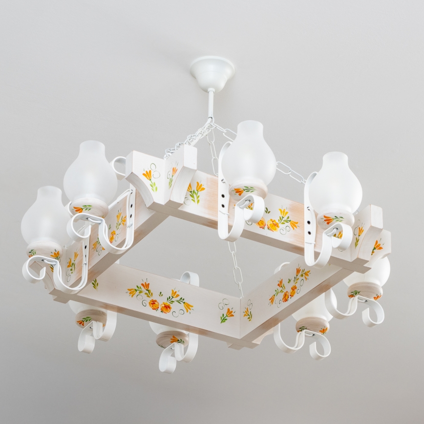 Brilagi - Ketjullinen kattokruunu QUEEN 8xE14/40W/230V pyökki/kerma