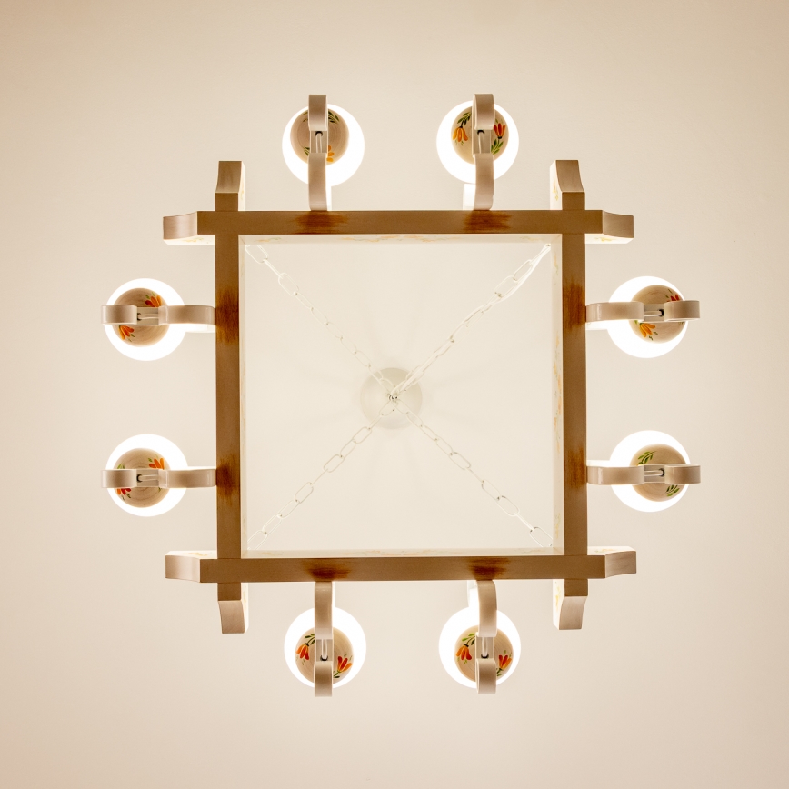 Brilagi - Ketjullinen kattokruunu QUEEN 8xE14/40W/230V pyökki/kerma