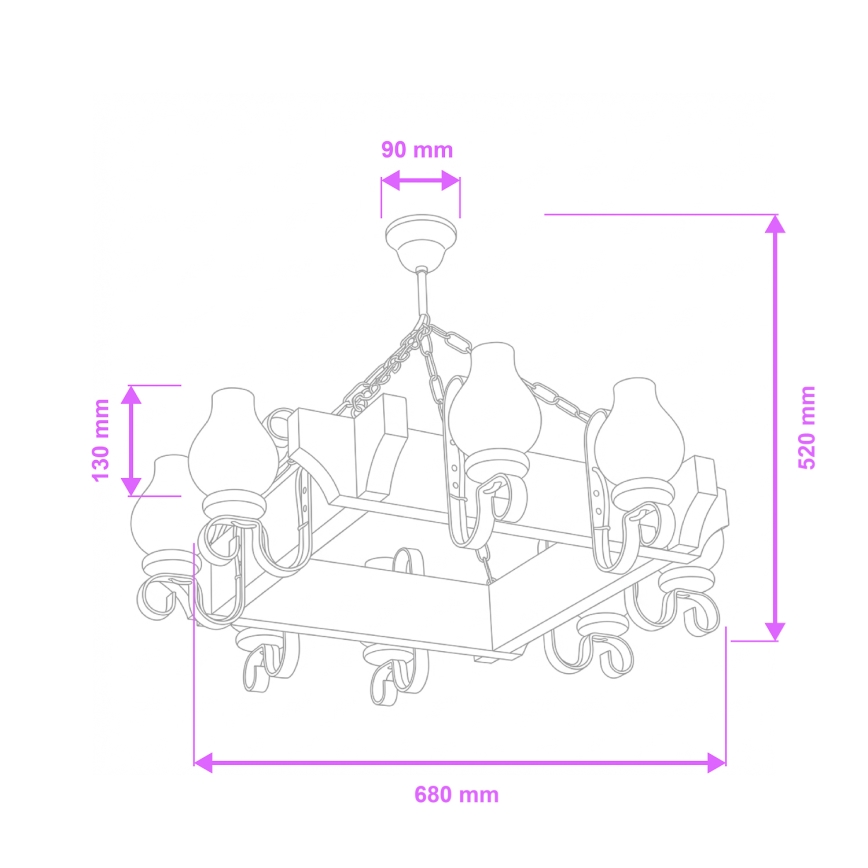 Brilagi - Ketjullinen kattokruunu QUEEN 8xE14/40W/230V pyökki/kerma