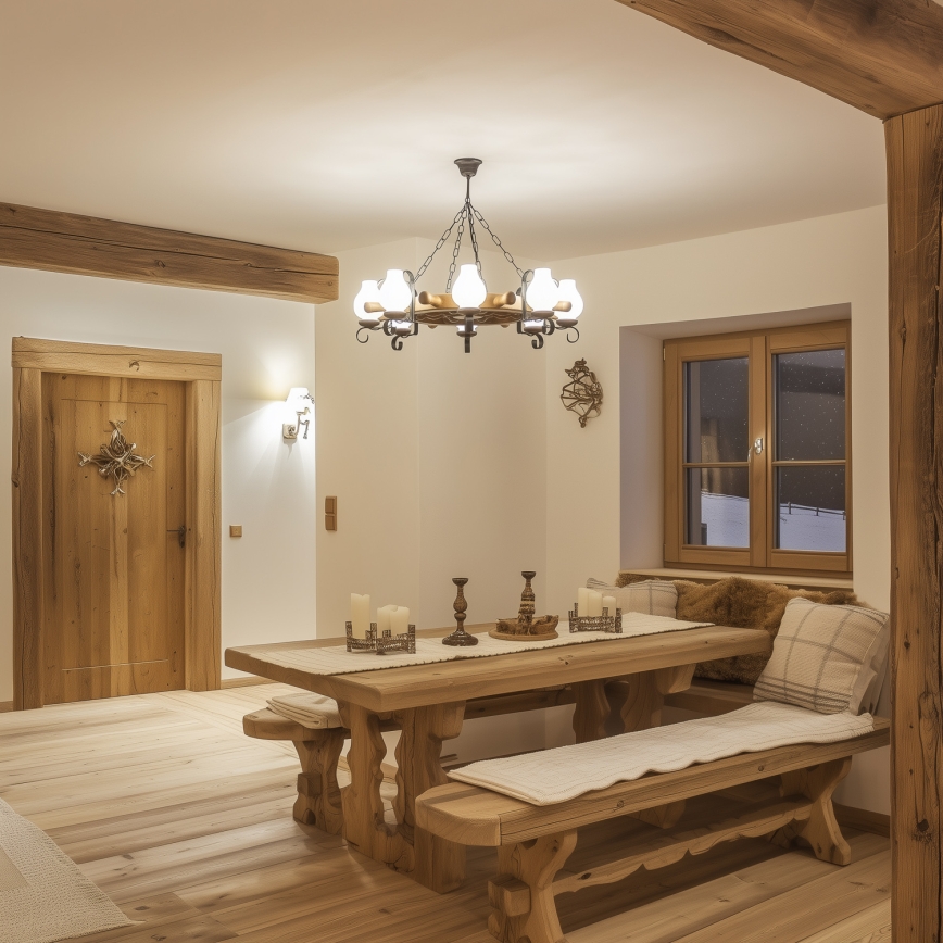 Brilagi - Ketjullinen kattokruunu TIMONA 8xE14/40W/230V halkaisija 70 cm pyökki/saksanpähkinä