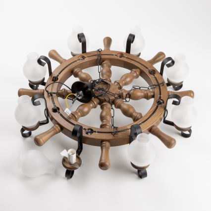 Brilagi - Ketjullinen kattokruunu TIMONA 8xE14/40W/230V halkaisija 70 cm pyökki/saksanpähkinä