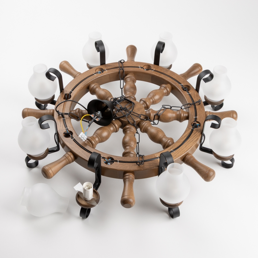 Brilagi - Ketjullinen kattokruunu TIMONA 8xE14/40W/230V halkaisija 70 cm pyökki/saksanpähkinä