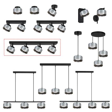 Brilagi - Kohdevalaisin AURA LUX 4xGX53/30W/230V musta/savunvärinen