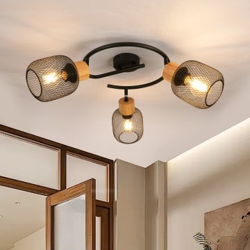 Brilagi - Kohdevalaisin BASKLITE 3xE27/15W/230V puu/musta