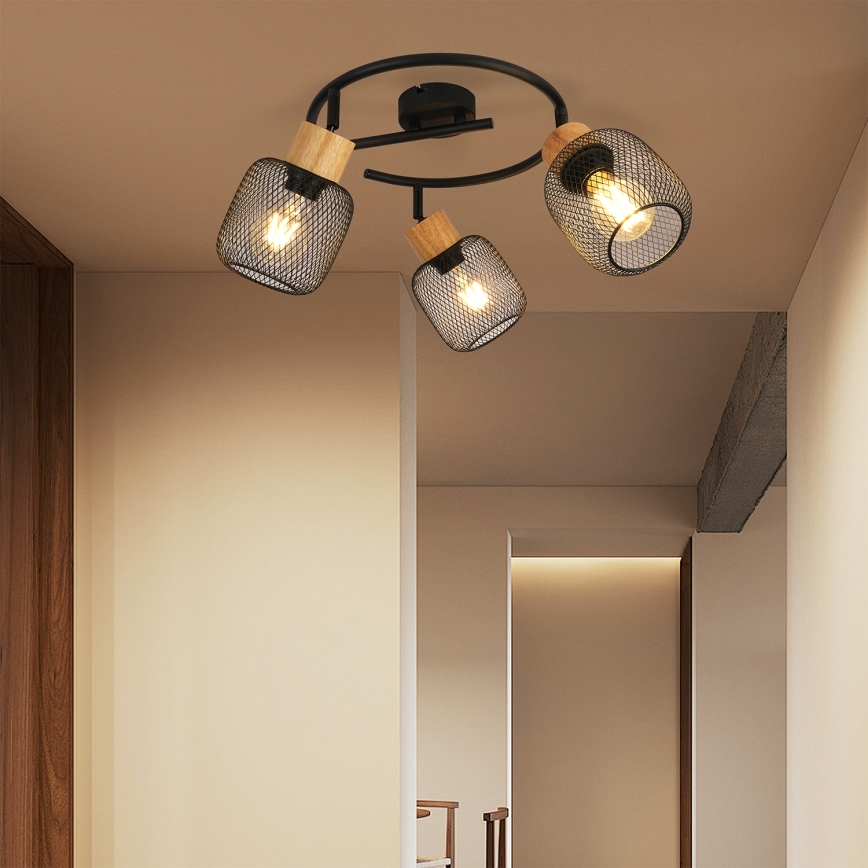 Brilagi - Kohdevalaisin BASKLITE 3xE27/15W/230V puu/musta