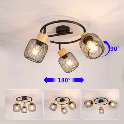 Brilagi - Kohdevalaisin BASKLITE 3xE27/15W/230V puu/musta