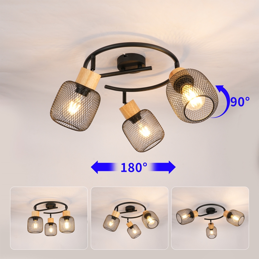 Brilagi - Kohdevalaisin BASKLITE 3xE27/15W/230V puu/musta