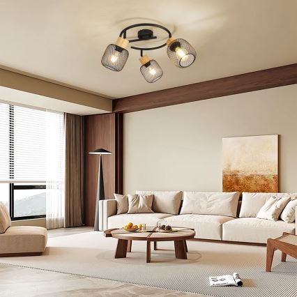 Brilagi - Kohdevalaisin BASKLITE 3xE27/15W/230V puu/musta