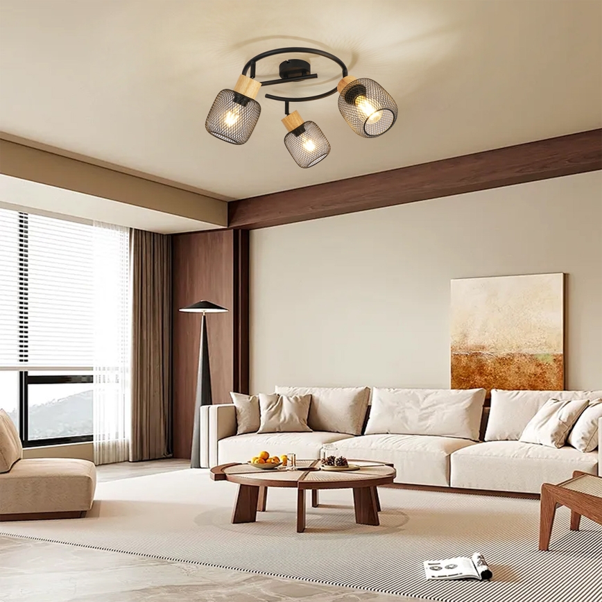 Brilagi - Kohdevalaisin BASKLITE 3xE27/15W/230V puu/musta