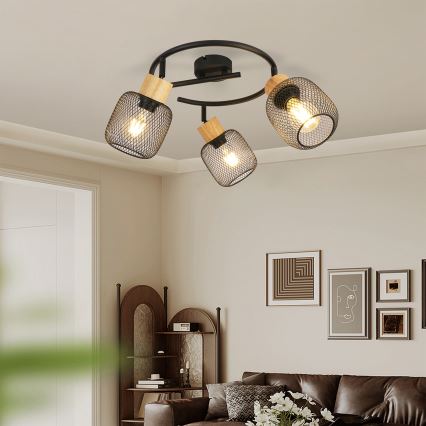 Brilagi - Kohdevalaisin BASKLITE 3xE27/15W/230V puu/musta