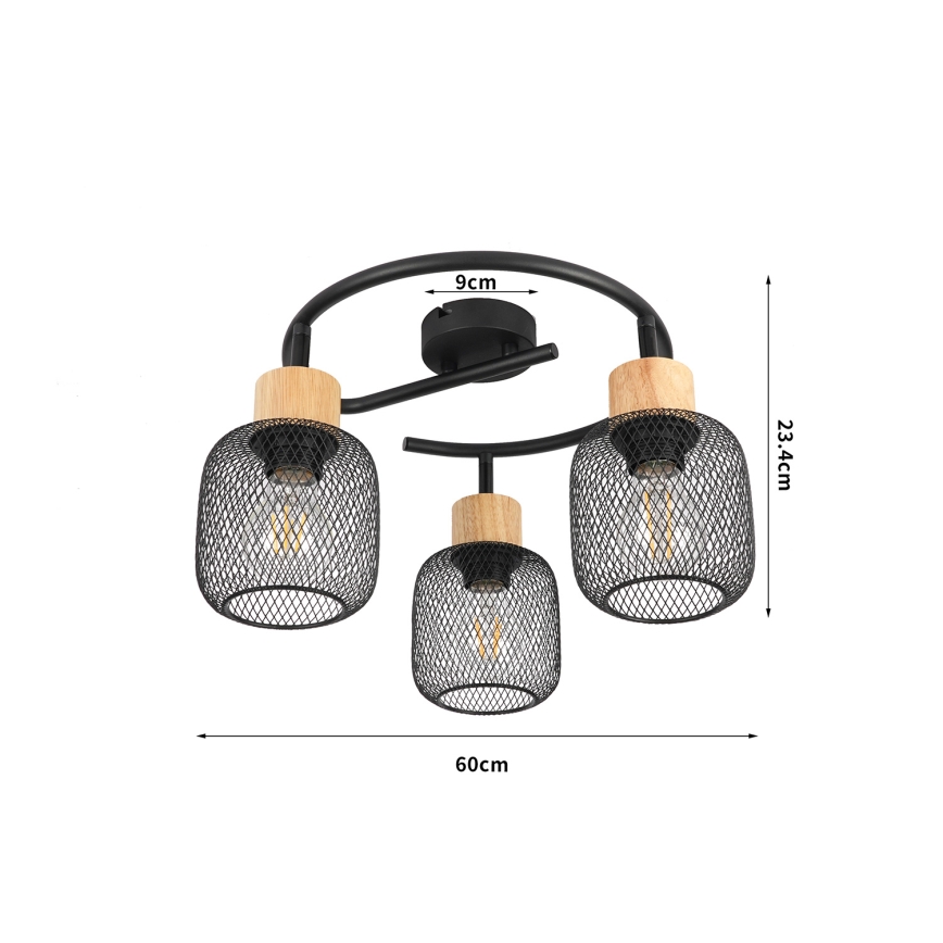 Brilagi - Kohdevalaisin BASKLITE 3xE27/15W/230V puu/musta