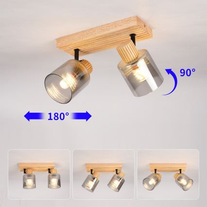Brilagi - Kohdevalaisin HYGGE 2xE14/15W/230V puu/savunharmaa