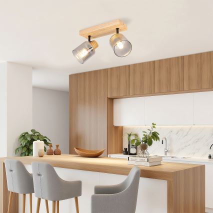 Brilagi - Kohdevalaisin HYGGE 2xE14/15W/230V puu/savunharmaa