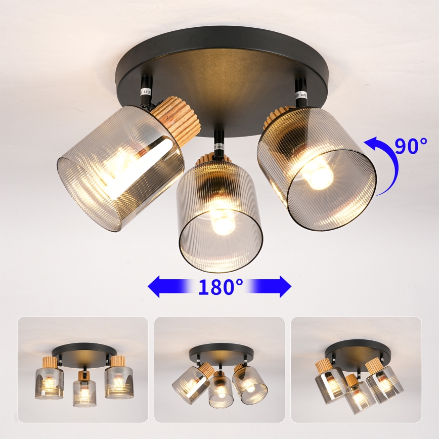 Brilagi - Kohdevalaisin HYGGE 3xE14/15W/230V musta/savunharmaa