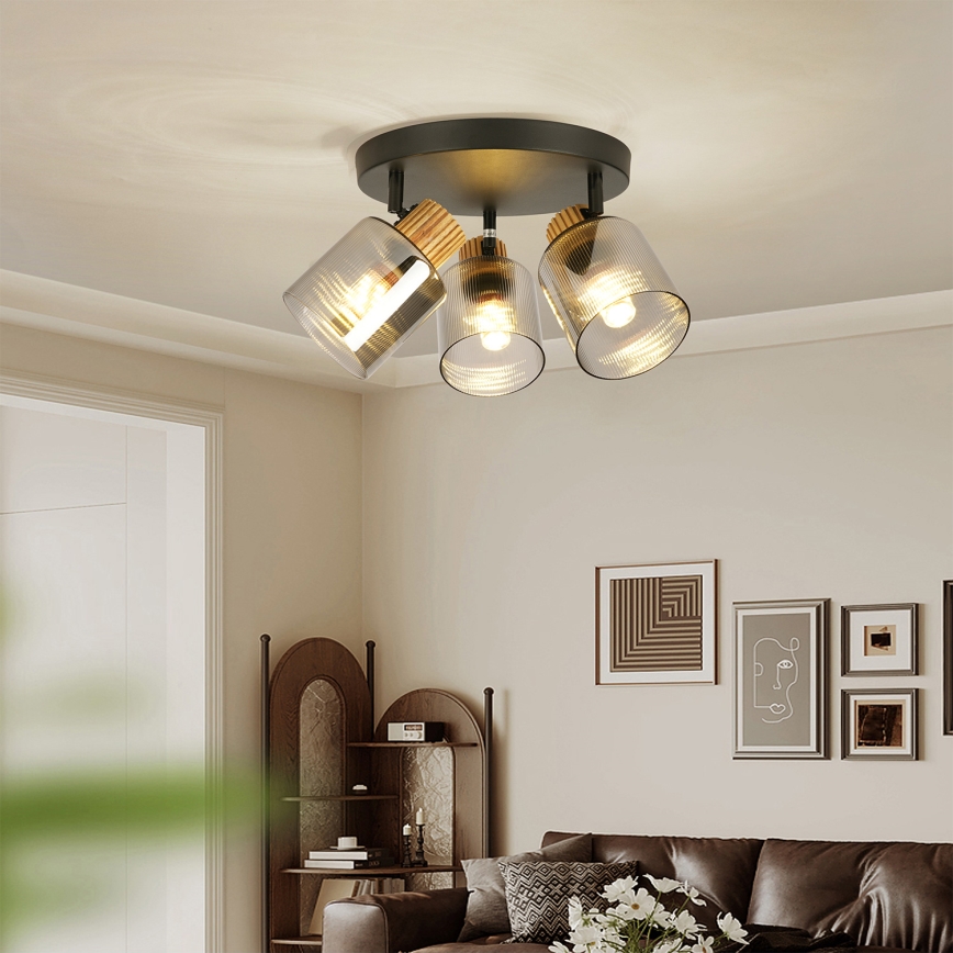 Brilagi - Kohdevalaisin HYGGE 3xE14/15W/230V musta/savunharmaa