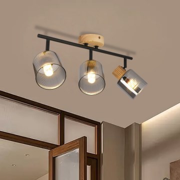 Brilagi - Kohdevalaisin HYGGE 3xE14/15W/230V puu/savunvärinen