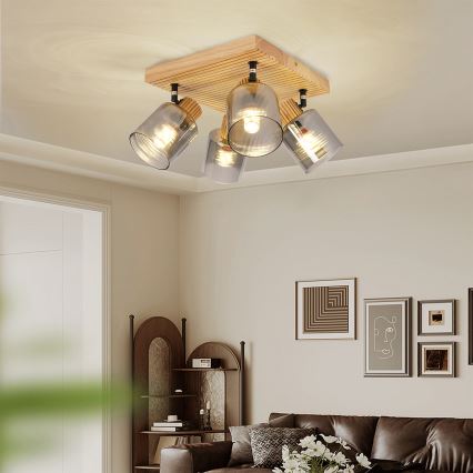 Brilagi - Kohdevalaisin HYGGE 4xE14/15W/230V puu/savunharmaa