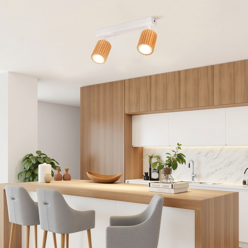 Brilagi - Kohdevalaisin MODERN WOOD 2xGU10/8W/230V puu/valkoinen