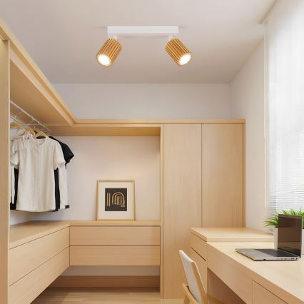 Brilagi - Kohdevalaisin MODERN WOOD 2xGU10/8W/230V puu/valkoinen