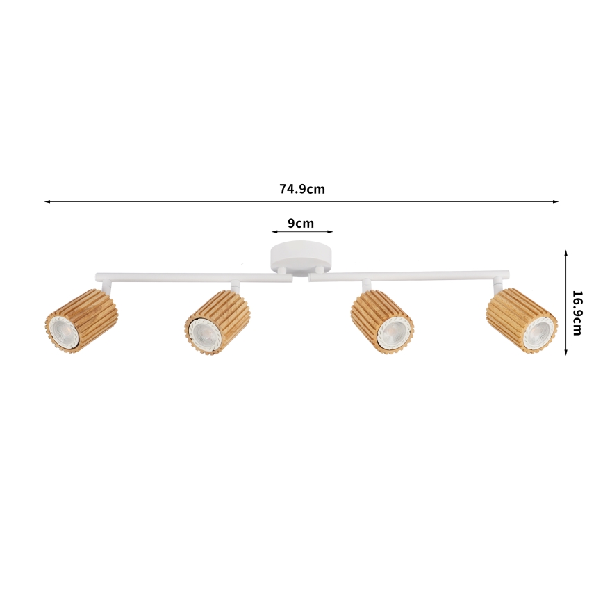 Brilagi - Kohdevalaisin MODERN WOOD 4xGU10/8W/230V kumipuu/valkoinen