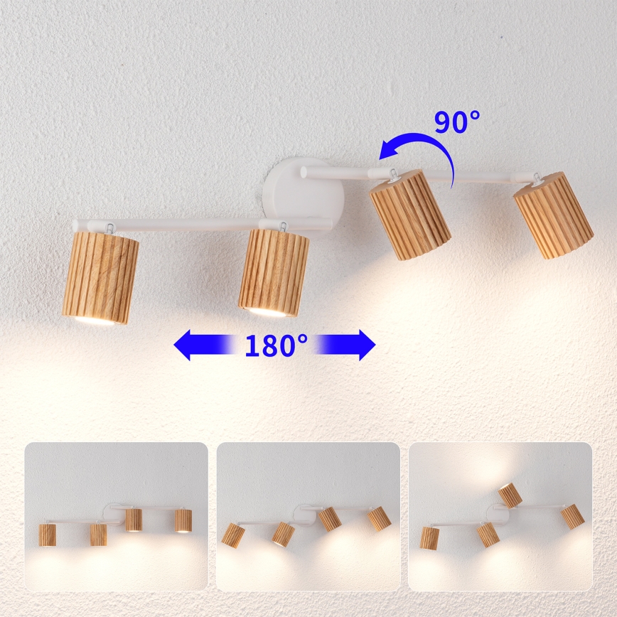Brilagi - kohdevalaisin MODERN WOOD 4xGU10/8W/230V puu/valkoinen