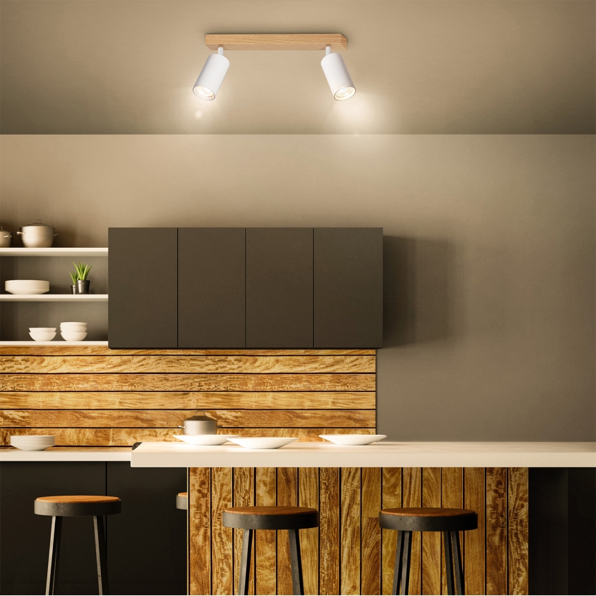 Brilagi - Kohdevalaisin SELE 2xGU10/30W/230V valkoinen/tammi-dekor