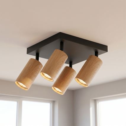 BRILAGI - Kohdevalaisin SELE SQUARE 4xGU10/30W/230V musta/tammi-dekori