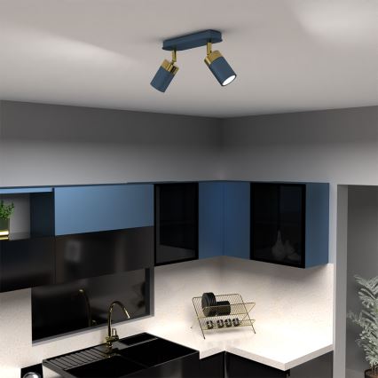 Brilagi - Kohdevalo POKER 2xGU10/25W/230V sininen/kulta