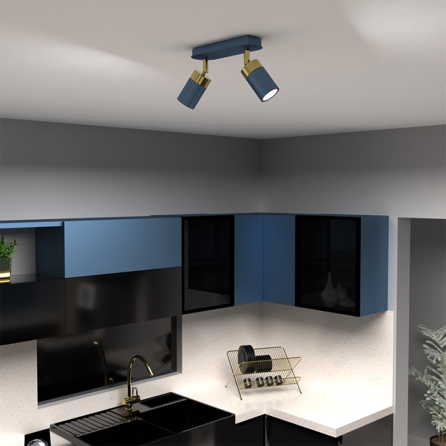 Brilagi - Kohdevalo POKER 2xGU10/25W/230V sininen/kulta