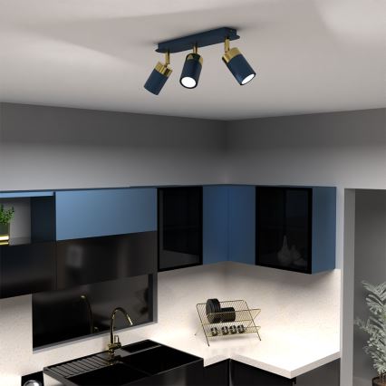 Brilagi - Kohdevalo POKER 3xGU10/25W/230V sininen/kulta