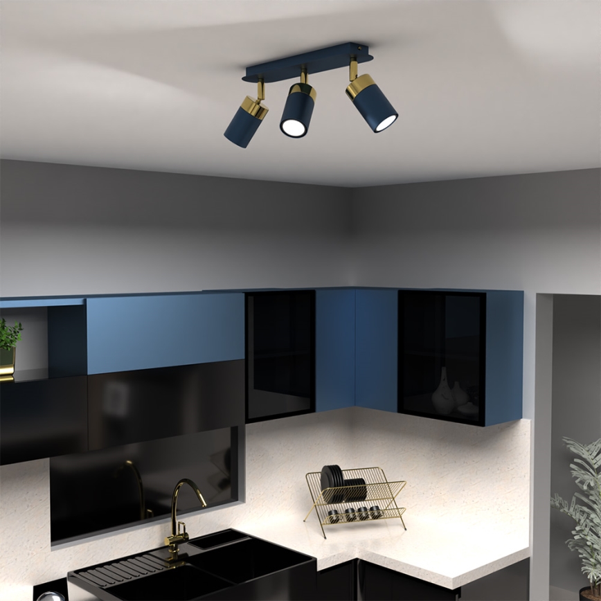 Brilagi - Kohdevalo POKER 3xGU10/25W/230V sininen/kulta