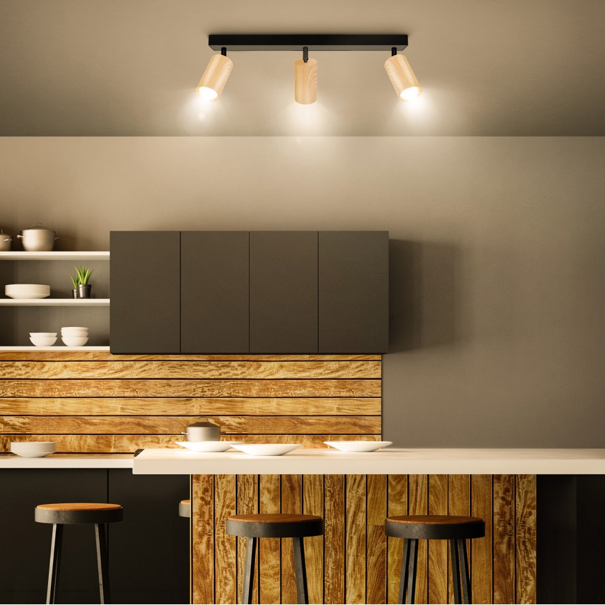 Brilagi - Kohdevalo SELE 3xGU10/30W/230V musta/tammi sisustus