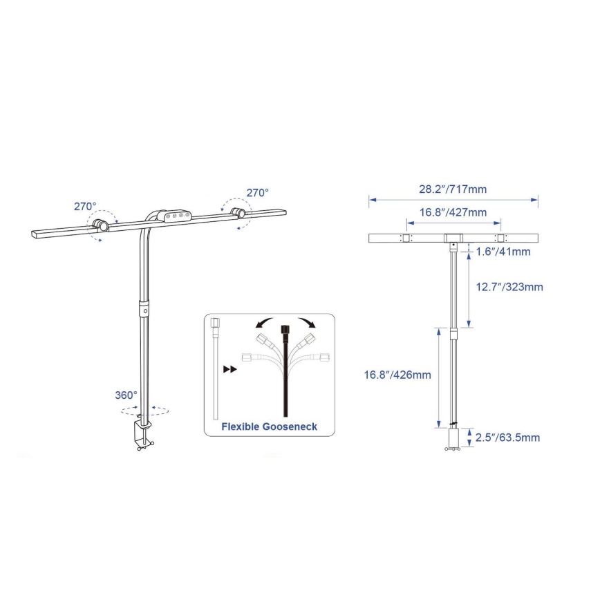Brilagi - himmennettävä kosketusohjattu LED-pöytävalaisin klipsillä VARIO LED/24W/230V 3000-6500K CRI 92 musta