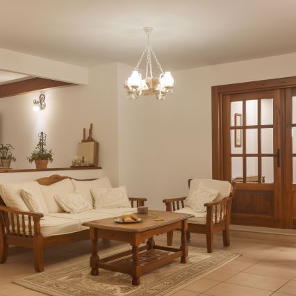 Brilagi - Kruunuvalaisin ketjulla QUEEN 4xE14/40W/230V pyökki/kerma