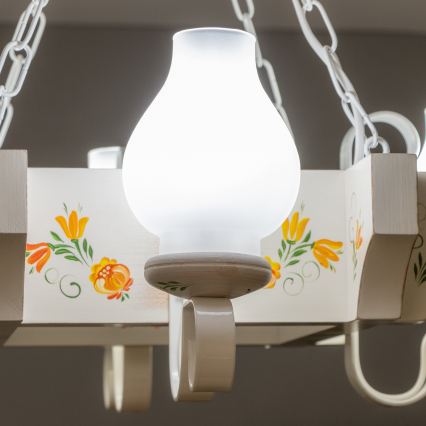 Brilagi - Kruunuvalaisin ketjulla QUEEN 4xE14/40W/230V pyökki/kerma