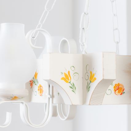 Brilagi - Kruunuvalaisin ketjulla QUEEN 4xE14/40W/230V pyökki/kerma