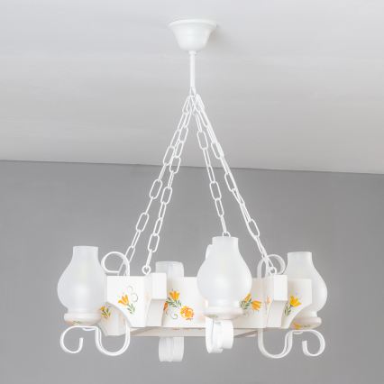 Brilagi - Kruunuvalaisin ketjulla QUEEN 4xE14/40W/230V pyökki/kerma