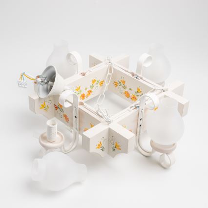 Brilagi - Kruunuvalaisin ketjulla QUEEN 4xE14/40W/230V pyökki/kerma