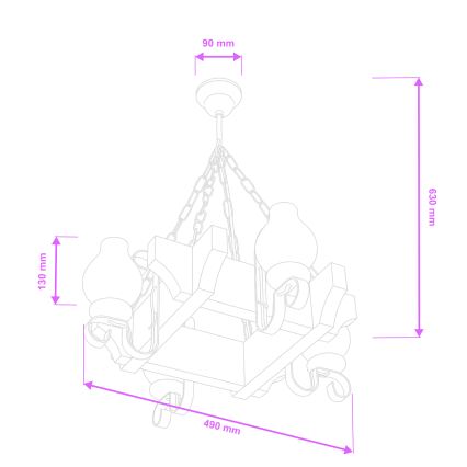Brilagi - Kruunuvalaisin ketjulla QUEEN 4xE14/40W/230V pyökki/kerma