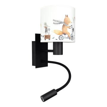 BRILAGI - Lasten LED-taipuisa seinävalaisin BOBO 1xE27/25W/230V + LED/3W musta/valkoinen/eläinaiheinen