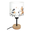 Brilagi - Lasten pöytälamppu BOBO WOOD 1xE27/25W/230V tammi/musta/valkoinen/eläinhahmot