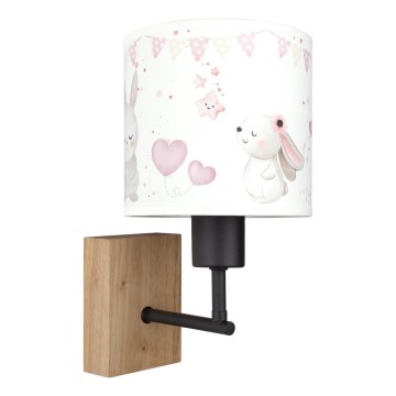 BRILAGI - Lasten seinävalaisin BOBO WOOD 1xE27/25W/230V tammi/musta/kerma/pupuset
