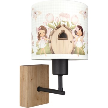 BRILAGI - Lasten seinävalaisin BOBO WOOD 1xE27/25W/230V tammi/musta/valkoinen/vaaleanpunainen/keijut