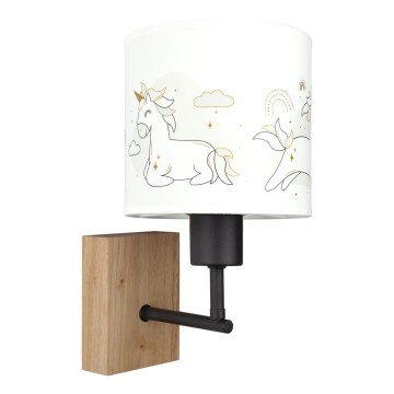 BRILAGI - Lasten seinävalaisin BOBO WOOD 1xE27/25W/230V tammi/musta/valkoinen/yksisarviset