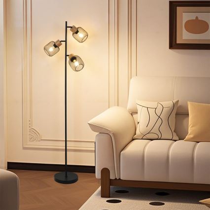 Brilagi - Lattiavalaisin BASKLITE 3xE27/15W/230V puu/musta